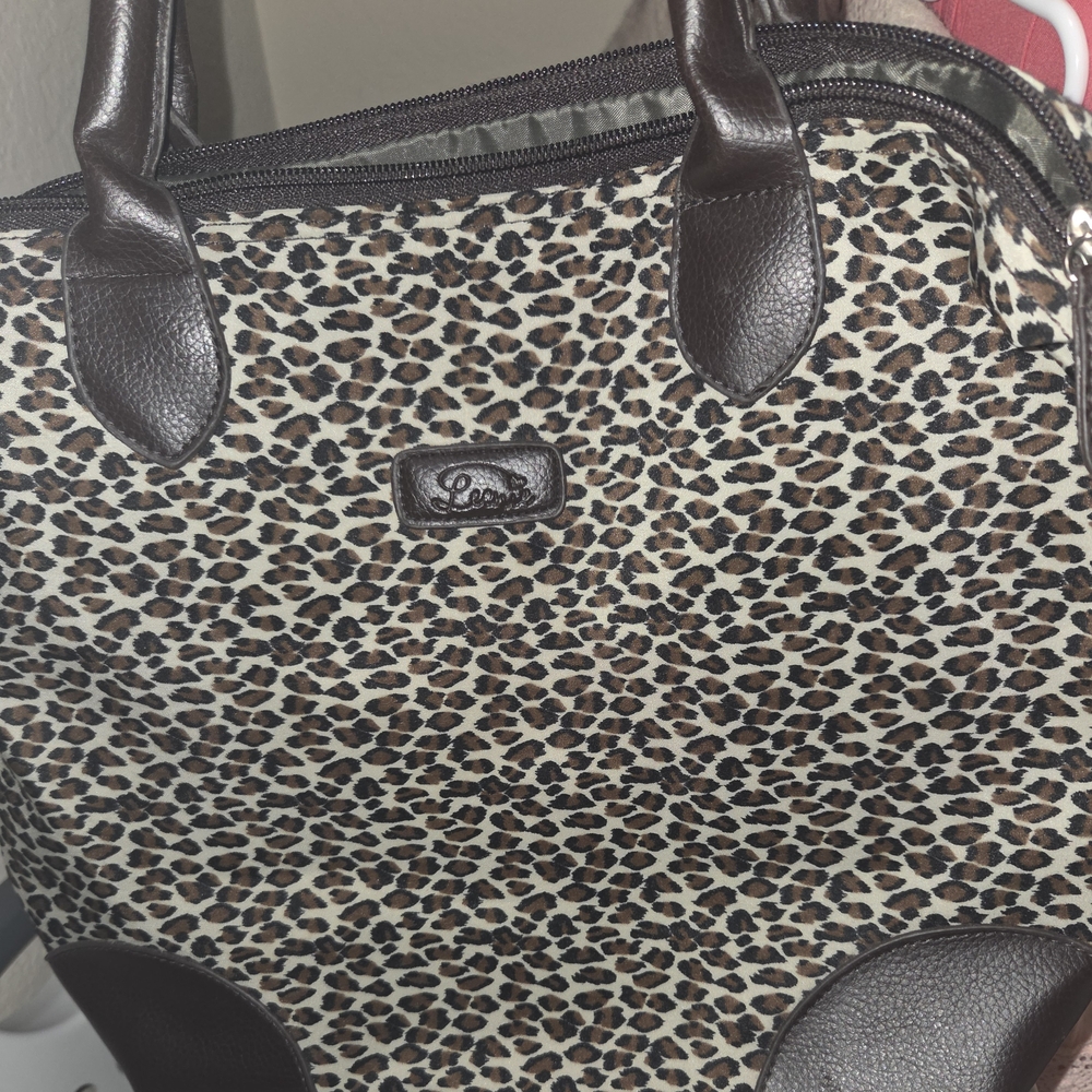 Leopard Print Tote Bag with Brown Accents